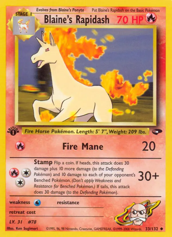 Blaine's Rapidash Uncommon Pokemon card #33 from Gym Challenge
