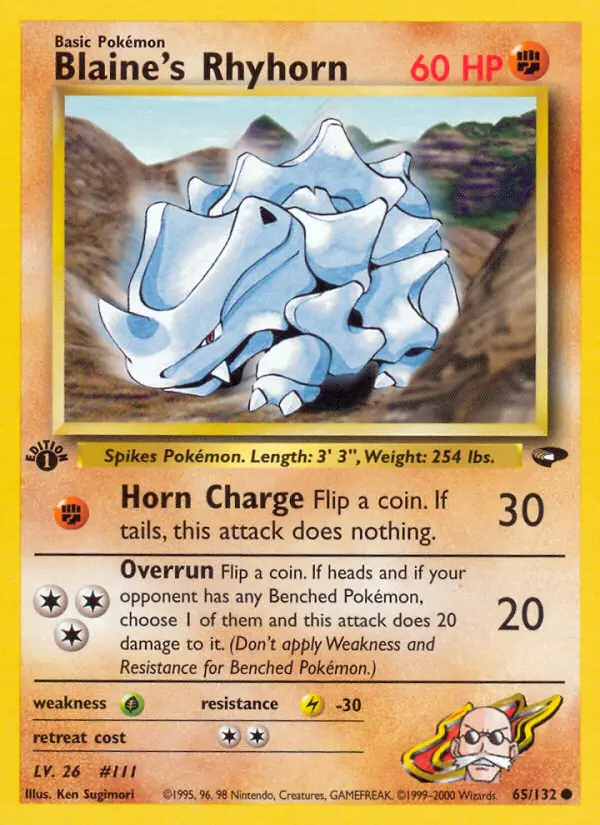 Blaine's Rhyhorn Common Pokemon card #65 from Gym Challenge