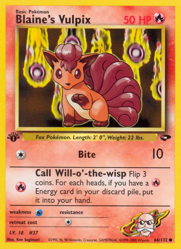 Blaine's Vulpix Common Pokemon card #66 from Gym Challenge
