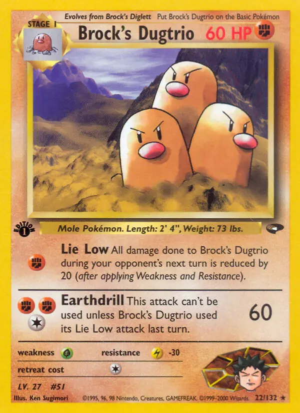 Brock's Dugtrio Rare Pokemon card #22 from Gym Challenge