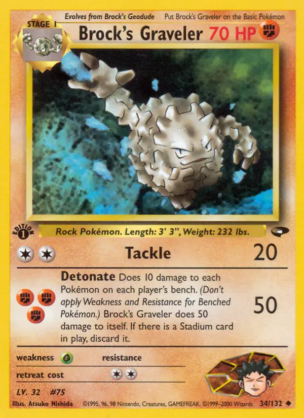 Brock's Graveler Uncommon Pokemon card #34 from Gym Challenge