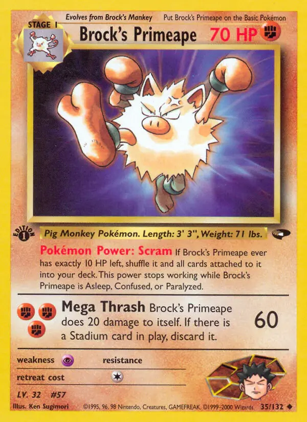 Brock's Primeape Uncommon Pokemon card #35 from Gym Challenge