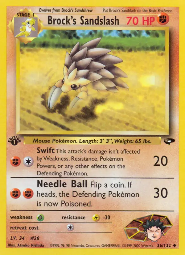 Brock's Sandslash Uncommon Pokemon card #36 from Gym Challenge