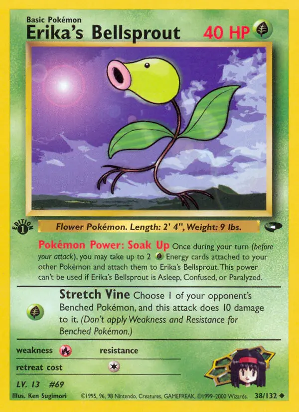 Erika's Bellsprout Uncommon Pokemon card #38 from Gym Challenge