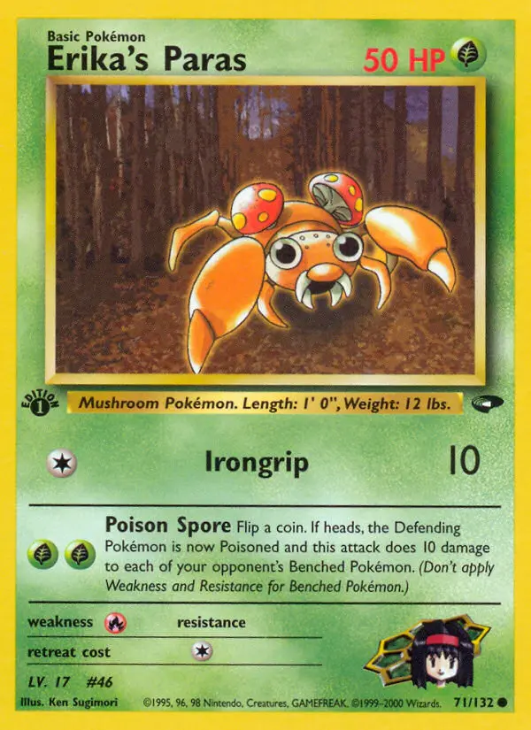 Erika's Paras Common Pokemon card #71 from Gym Challenge