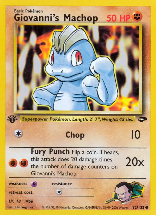 Giovanni's Machop Common Pokemon card #72 from Gym Challenge