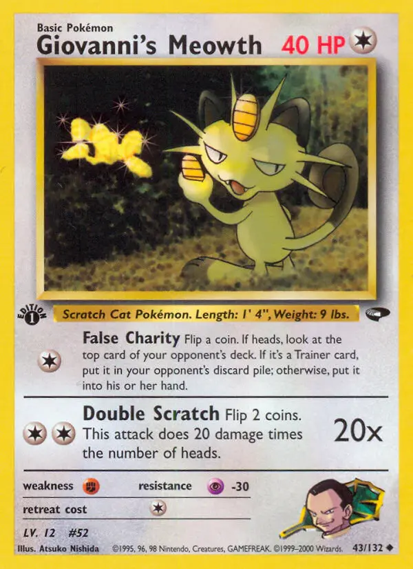 Giovanni's Meowth Uncommon Pokemon card #43 from Gym Challenge