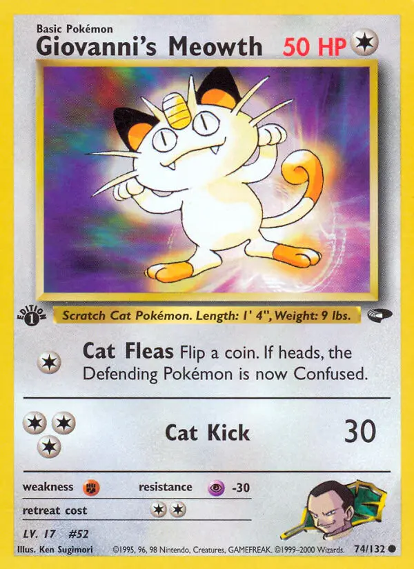Giovanni's Meowth Common Pokemon card #74 from Gym Challenge