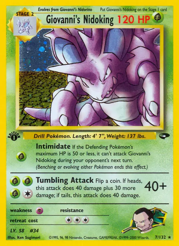 Giovanni's Nidoking Rare Holo Pokemon card #7 from Gym Challenge