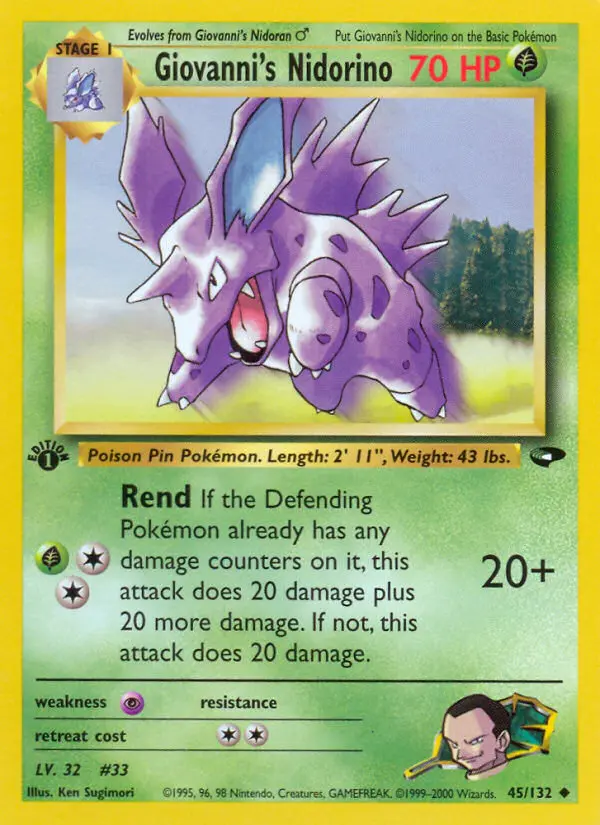 Giovanni's Nidorino Uncommon Pokemon card #45 from Gym Challenge