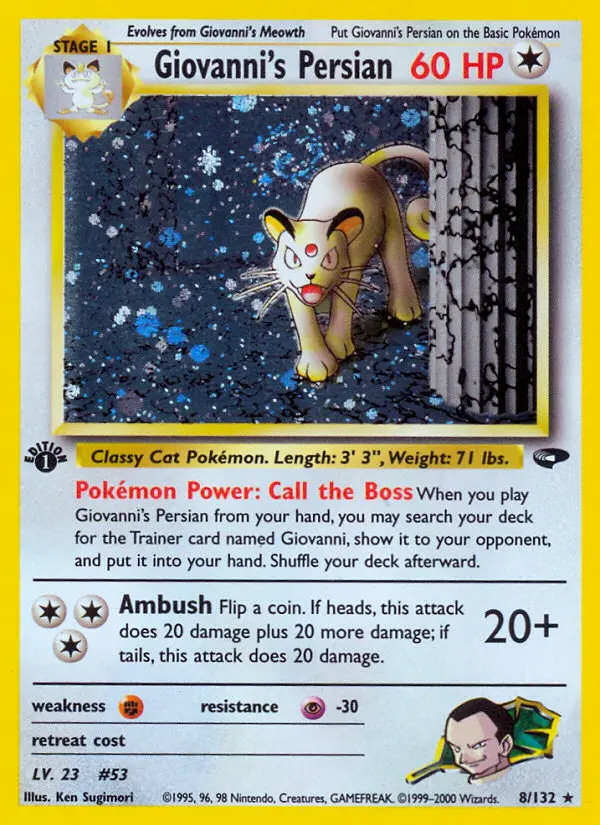 Giovanni's Persian Rare Holo Pokemon card #8 from Gym Challenge