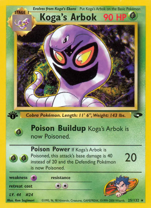 Koga's Arbok Rare Pokemon card #25 from Gym Challenge