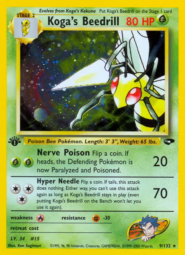 Koga's Beedrill Rare Holo Pokemon card #9 from Gym Challenge