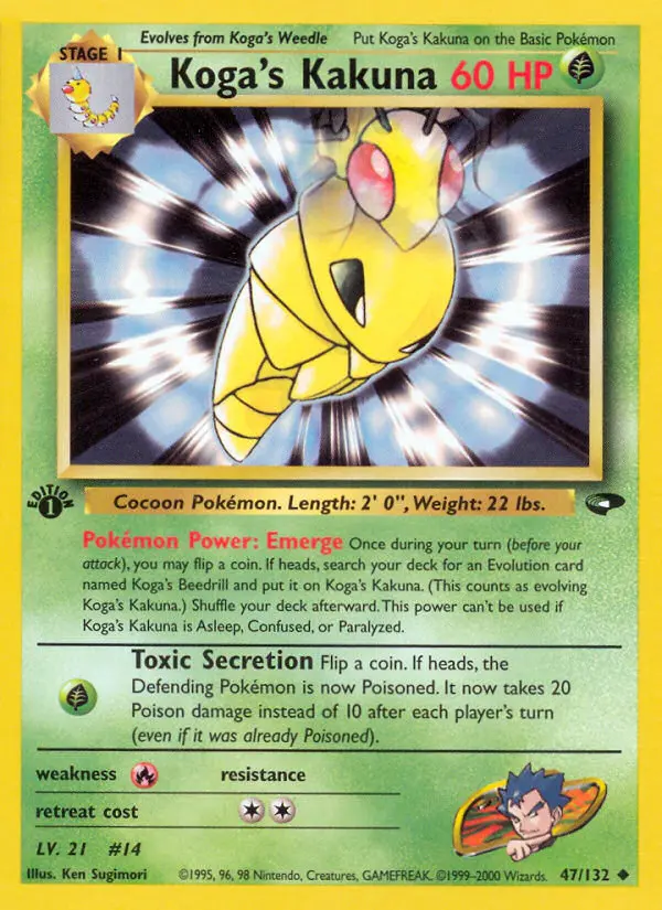 Koga's Kakuna Uncommon Pokemon card #47 from Gym Challenge