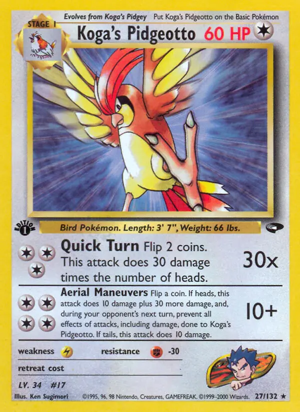Koga's Pidgeotto Rare Pokemon card #27 from Gym Challenge