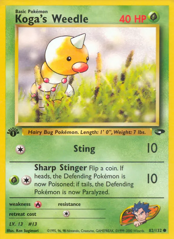 Koga's Weedle Common Pokemon card #82 from Gym Challenge