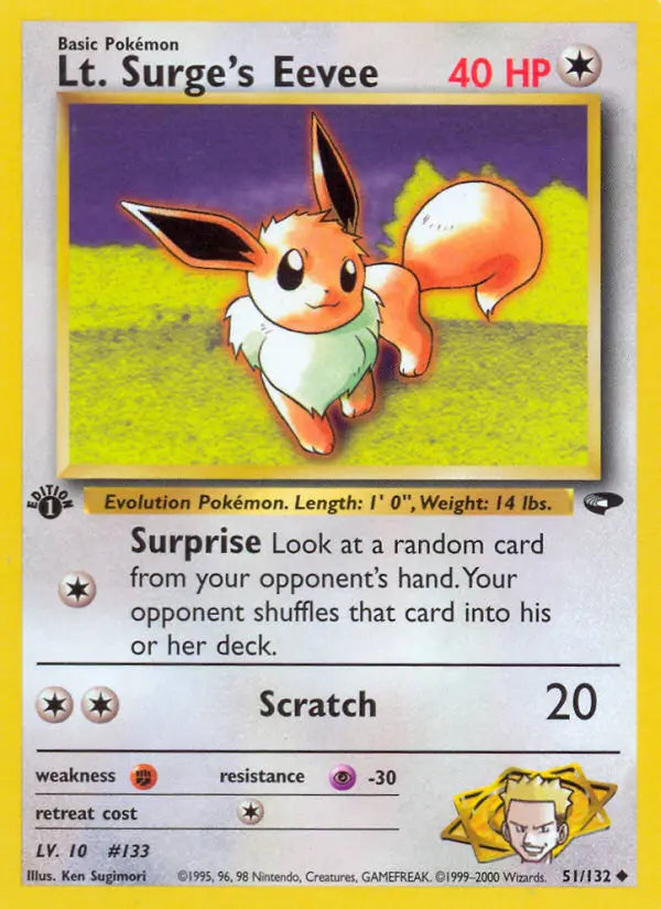 Lt. Surge's Eevee Uncommon Pokemon card #51 from Gym Challenge