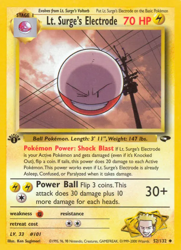 Lt. Surge's Electrode Uncommon Pokemon card #52 from Gym Challenge