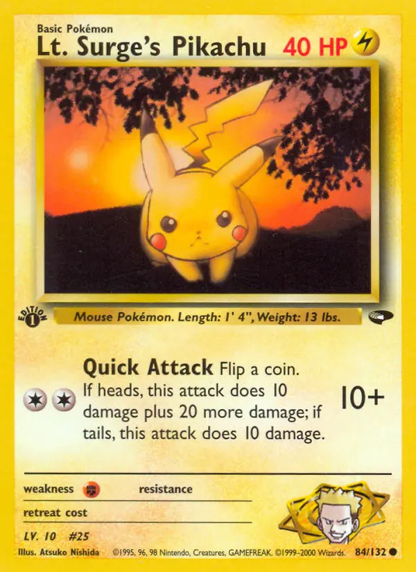 Lt. Surge's Pikachu Common Pokemon card #84 from Gym Challenge
