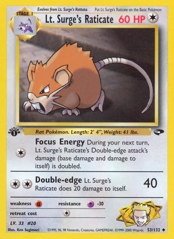 Lt. Surge's Raticate Uncommon Pokemon card #53 from Gym Challenge