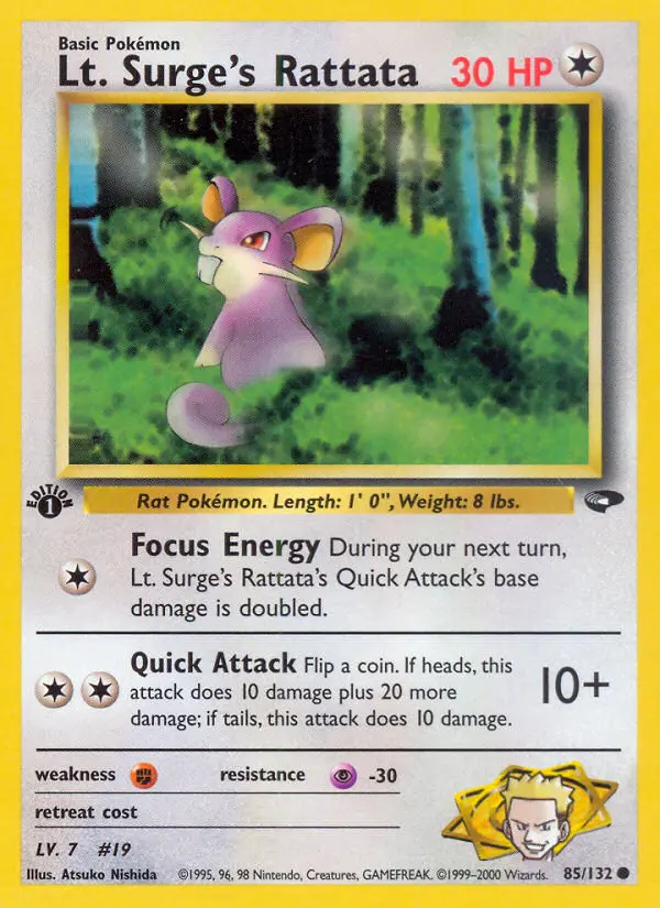 Lt. Surge's Rattata Common Pokemon card #85 from Gym Challenge