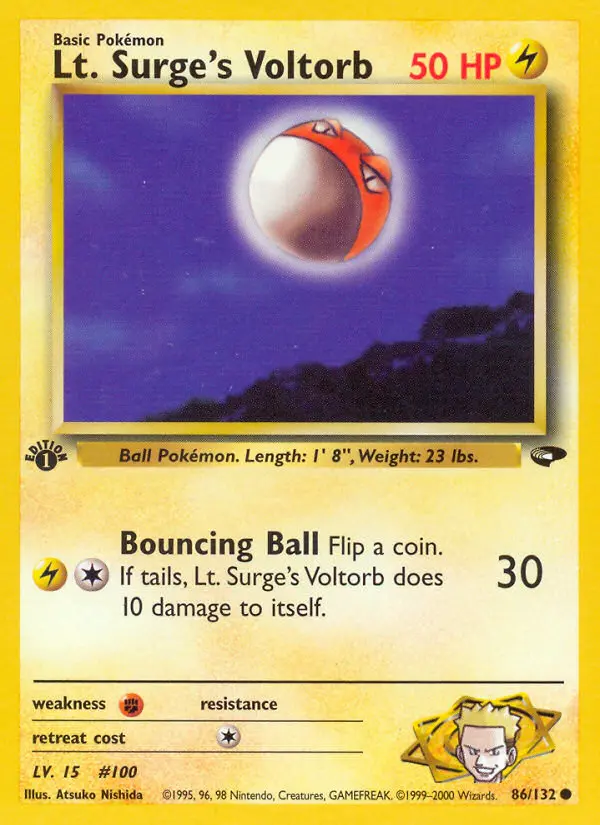 Lt. Surge's Voltorb Common Pokemon card #86 from Gym Challenge