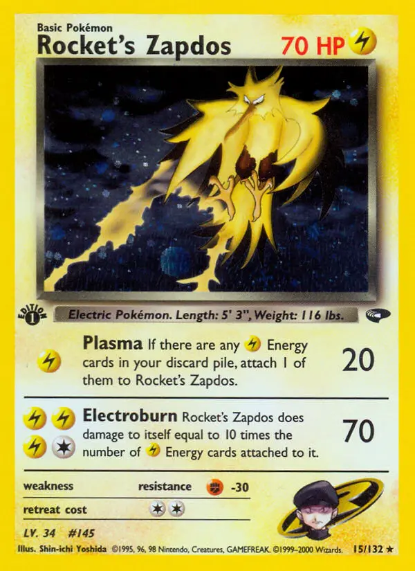 Rocket's Zapdos Rare Holo Pokemon card #15 from Gym Challenge