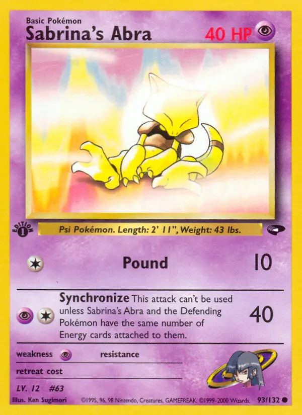 Sabrina's Abra Common Pokemon card #93 from Gym Challenge