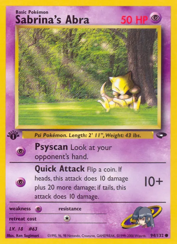 Sabrina's Abra Common Pokemon card #94 from Gym Challenge
