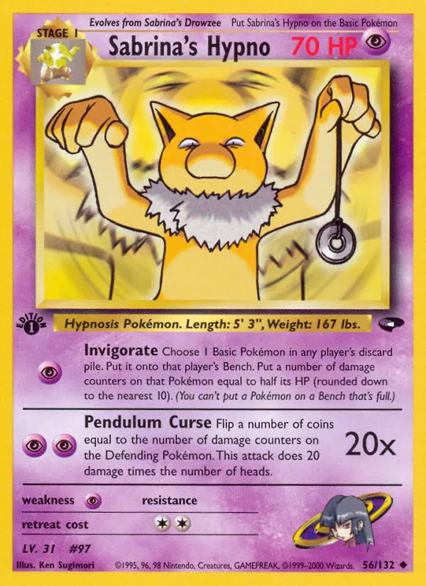 Sabrina's Hypno Uncommon Pokemon card #56 from Gym Challenge