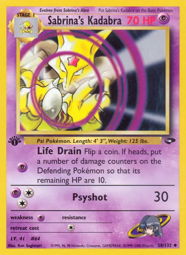Sabrina's Kadabra Uncommon Pokemon card #58 from Gym Challenge