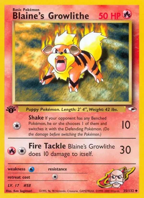 Blaine's Growlithe Uncommon Pokemon card #35 from Gym Heroes