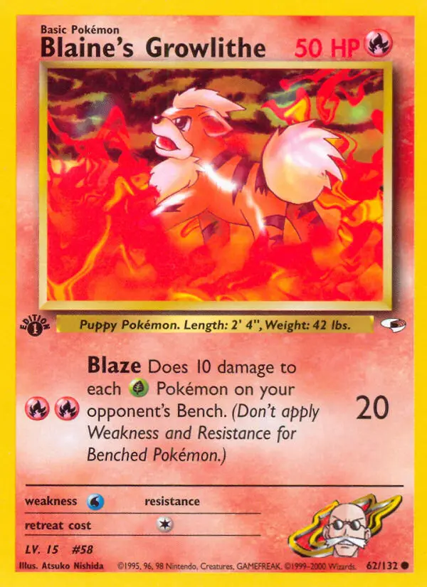 Blaine's Growlithe Common Pokemon card #62 from Gym Heroes