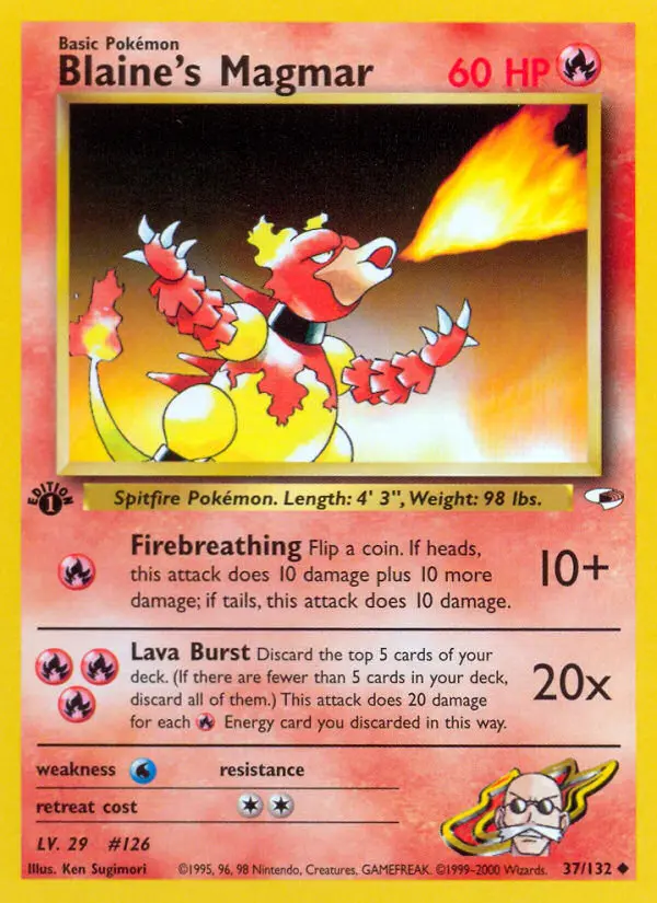 Blaine's Magmar Uncommon Pokemon card #37 from Gym Heroes