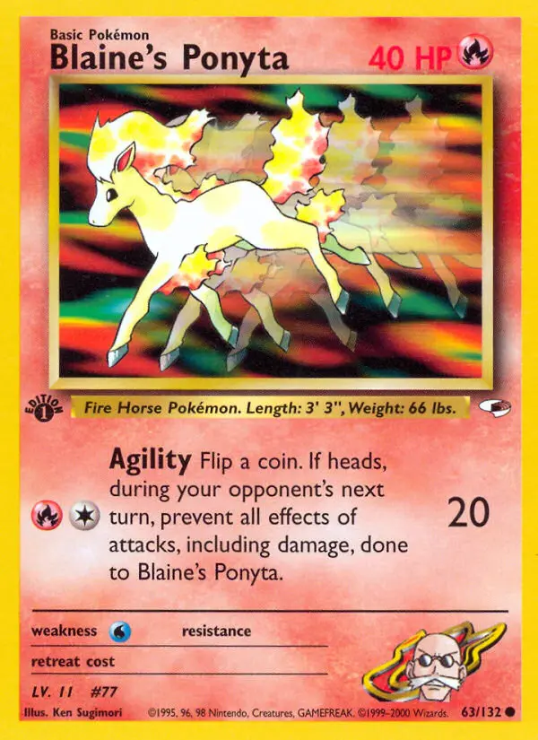 Blaine's Ponyta Common Pokemon card #63 from Gym Heroes