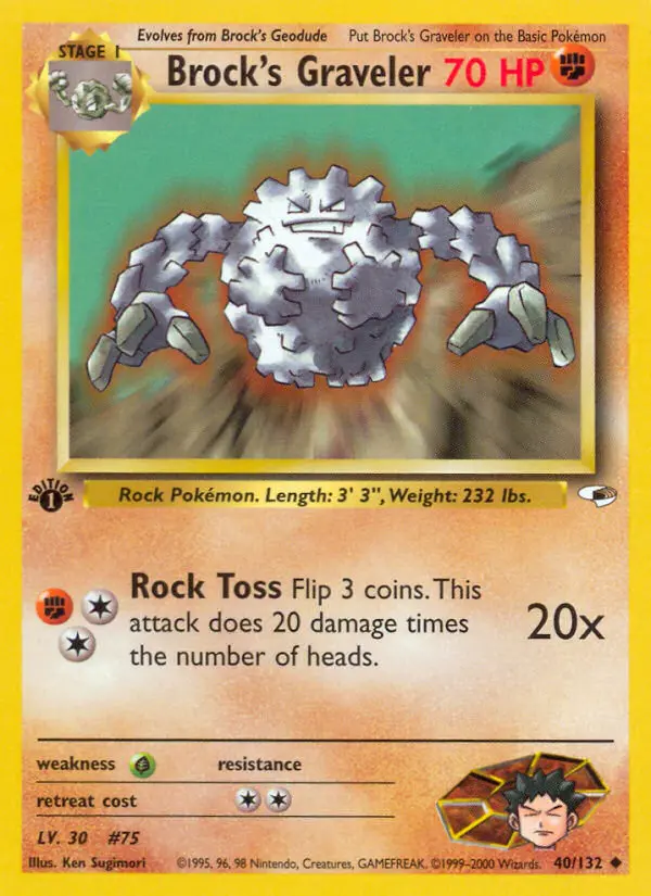 Brock's Graveler Uncommon Pokemon card #40 from Gym Heroes