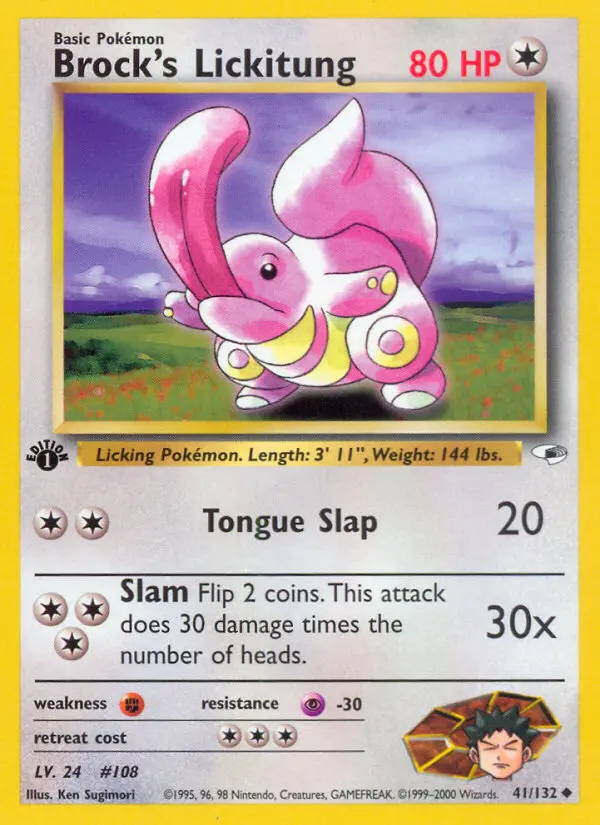 Brock's Lickitung Uncommon Pokemon card #41 from Gym Heroes