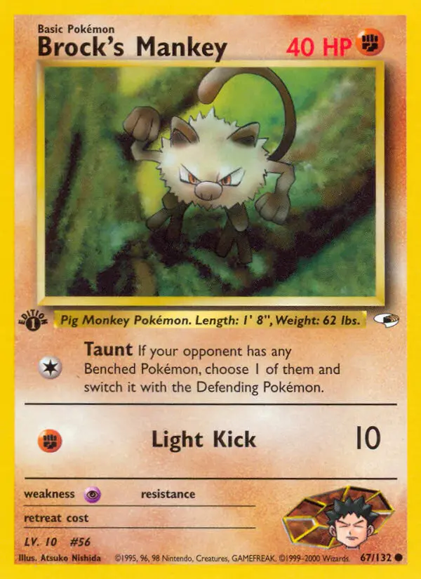 Brock's Mankey Common Pokemon card #67 from Gym Heroes