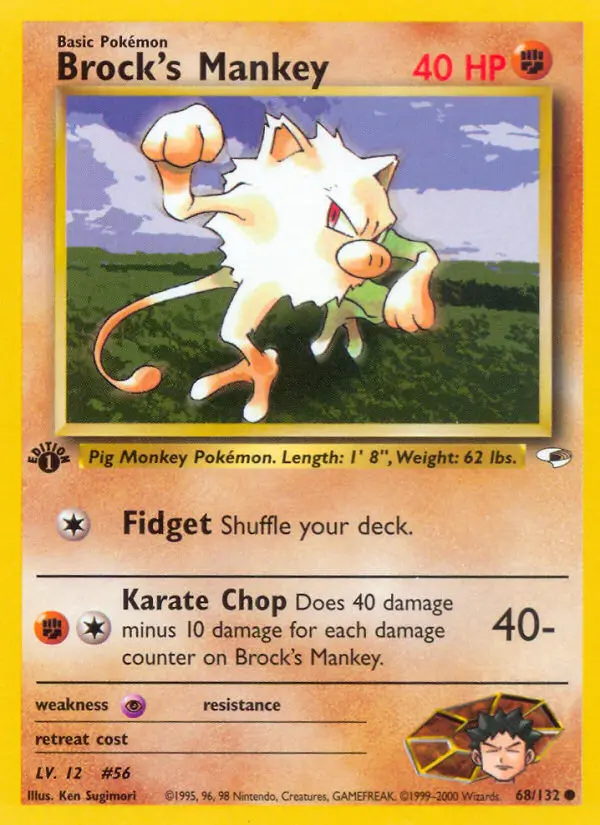 Brock's Mankey Common Pokemon card #68 from Gym Heroes