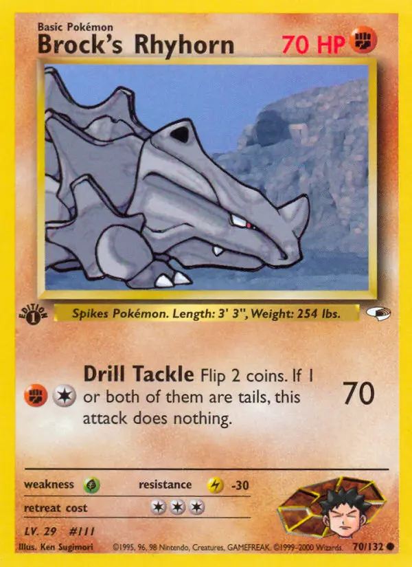 Brock's Rhyhorn Common Pokemon card #70 from Gym Heroes