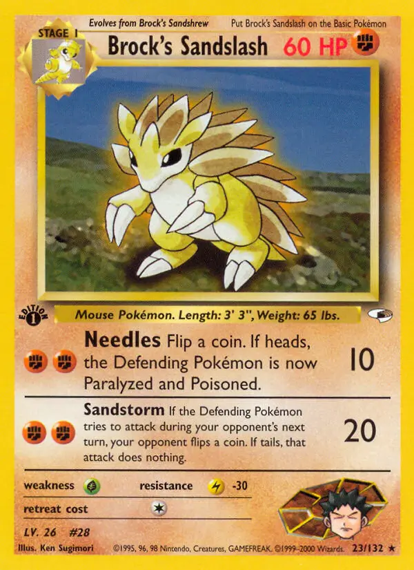 Brock's Sandslash Rare Holo Pokemon card #23 from Gym Heroes