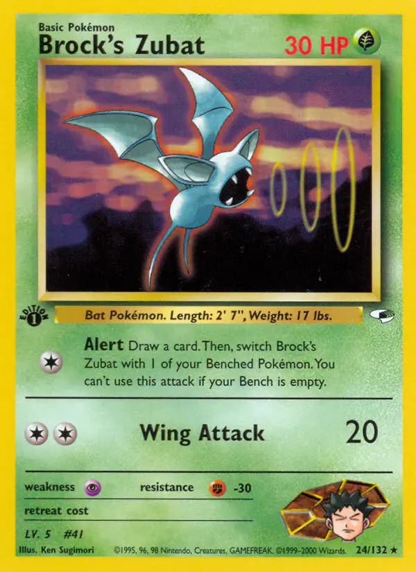 Brock's Zubat Rare Holo Pokemon card #24 from Gym Heroes