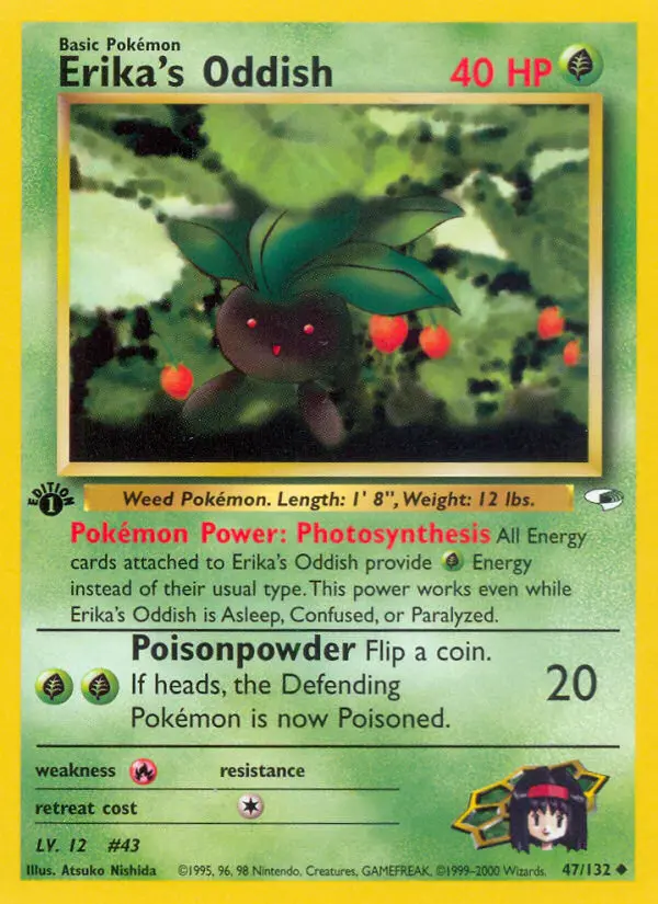 Erika's Oddish Uncommon Pokemon card #47 from Gym Heroes