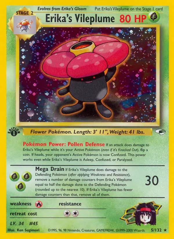 Erika's Vileplume Rare Holo Pokemon card #5 from Gym Heroes