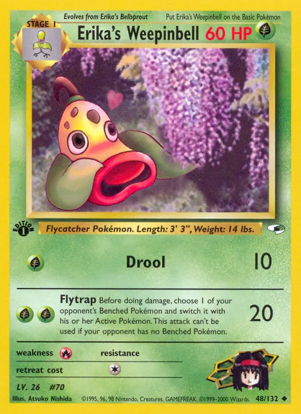 Erika's Weepinbell Uncommon Pokemon card #48 from Gym Heroes