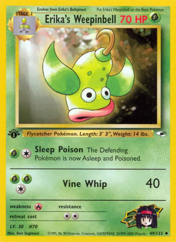 Erika's Weepinbell Uncommon Pokemon card #49 from Gym Heroes