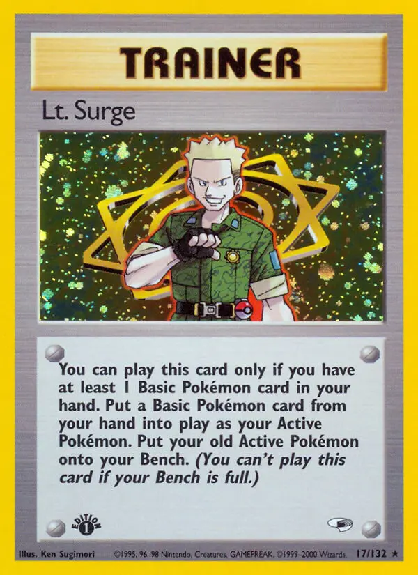 Lt. Surge Rare Holo Pokemon card #17 from Gym Heroes