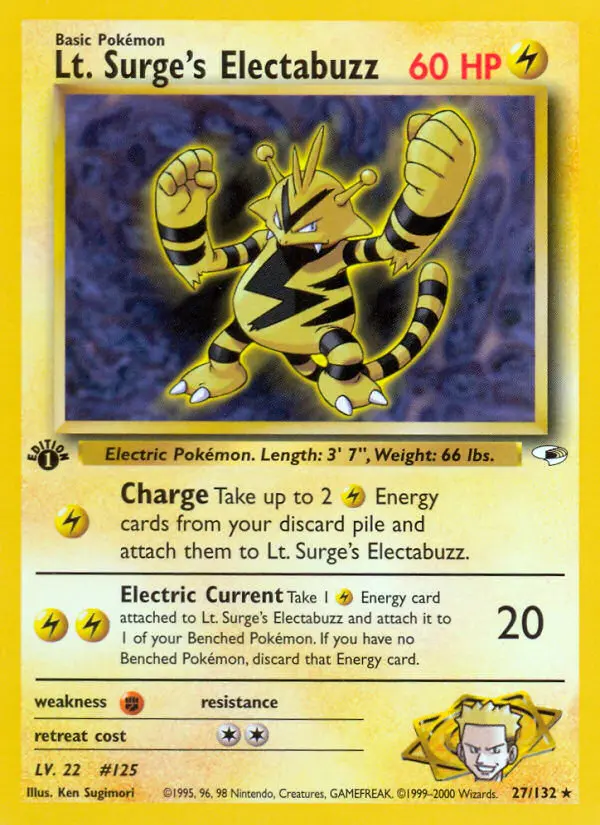 Lt. Surge's Electabuzz Rare Holo Pokemon card #27 from Gym Heroes