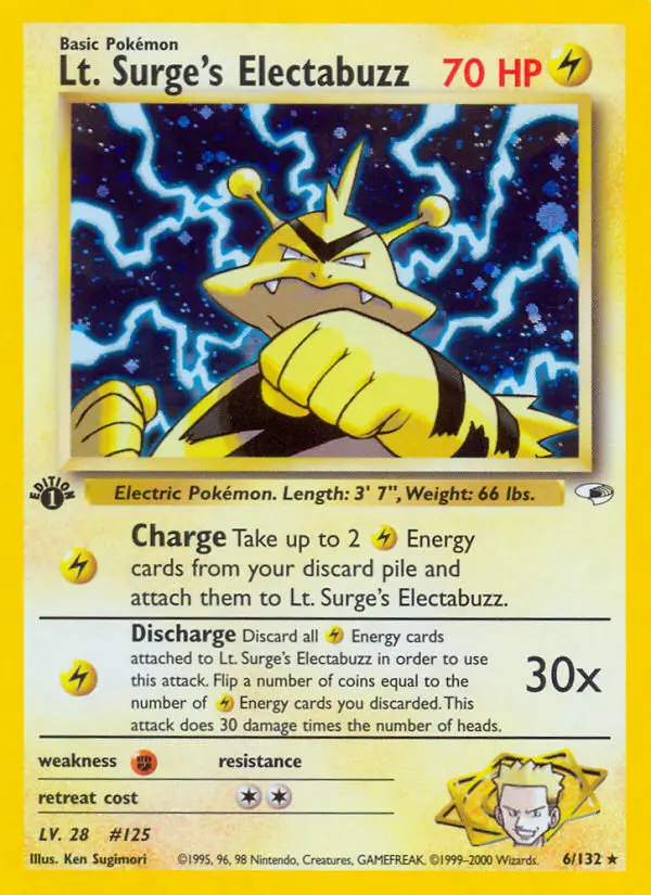 Lt. Surge's Electabuzz Rare Holo Pokemon card #6 from Gym Heroes