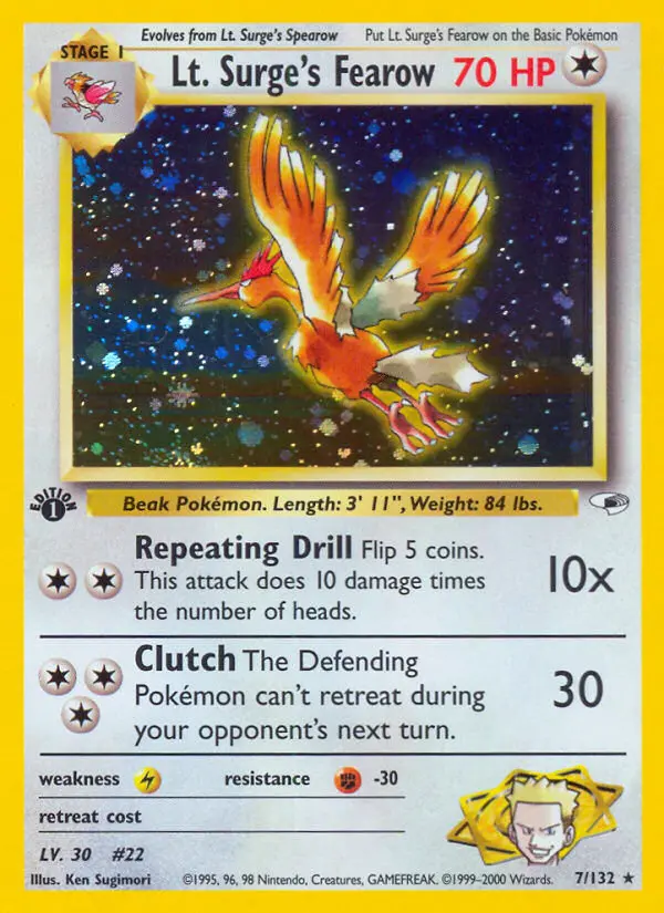 Lt. Surge's Fearow Rare Holo Pokemon card #7 from Gym Heroes